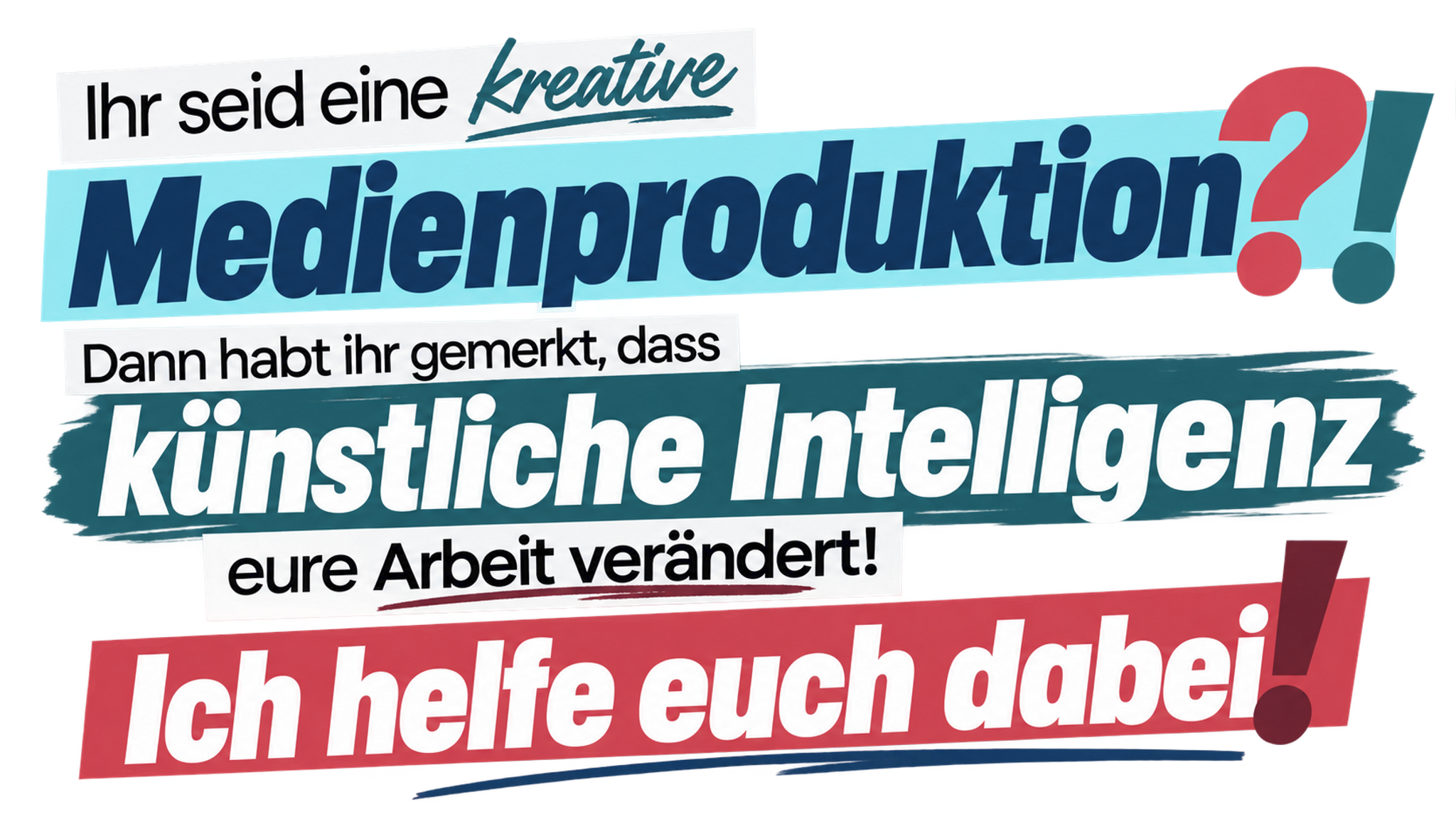Ihr seid eine kreative Medienproduktion?! Dann habt ihr gemerkt, dass künstliche Intelligenz eure Arbeit verändert! Ich helfe euch dabei!